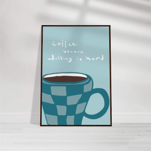 Coffee Adulting Hard - Wooden Framed Checkered Wall Art